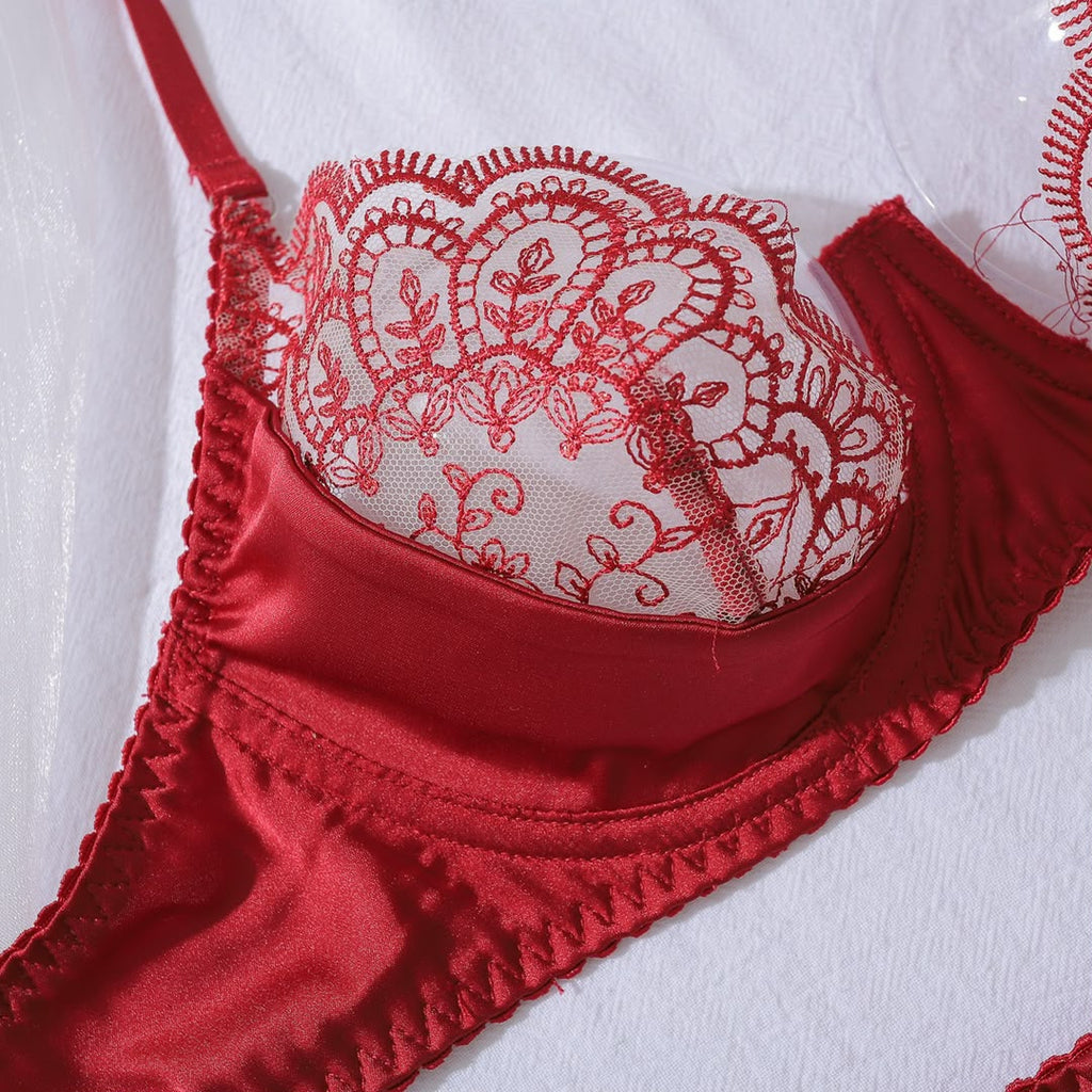 Burgundy Lace Garter Set with Gloves